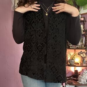 Vintage 90s Gap Black Velvet Burnout Vest Mandarin Collar Boho Whimsygoth